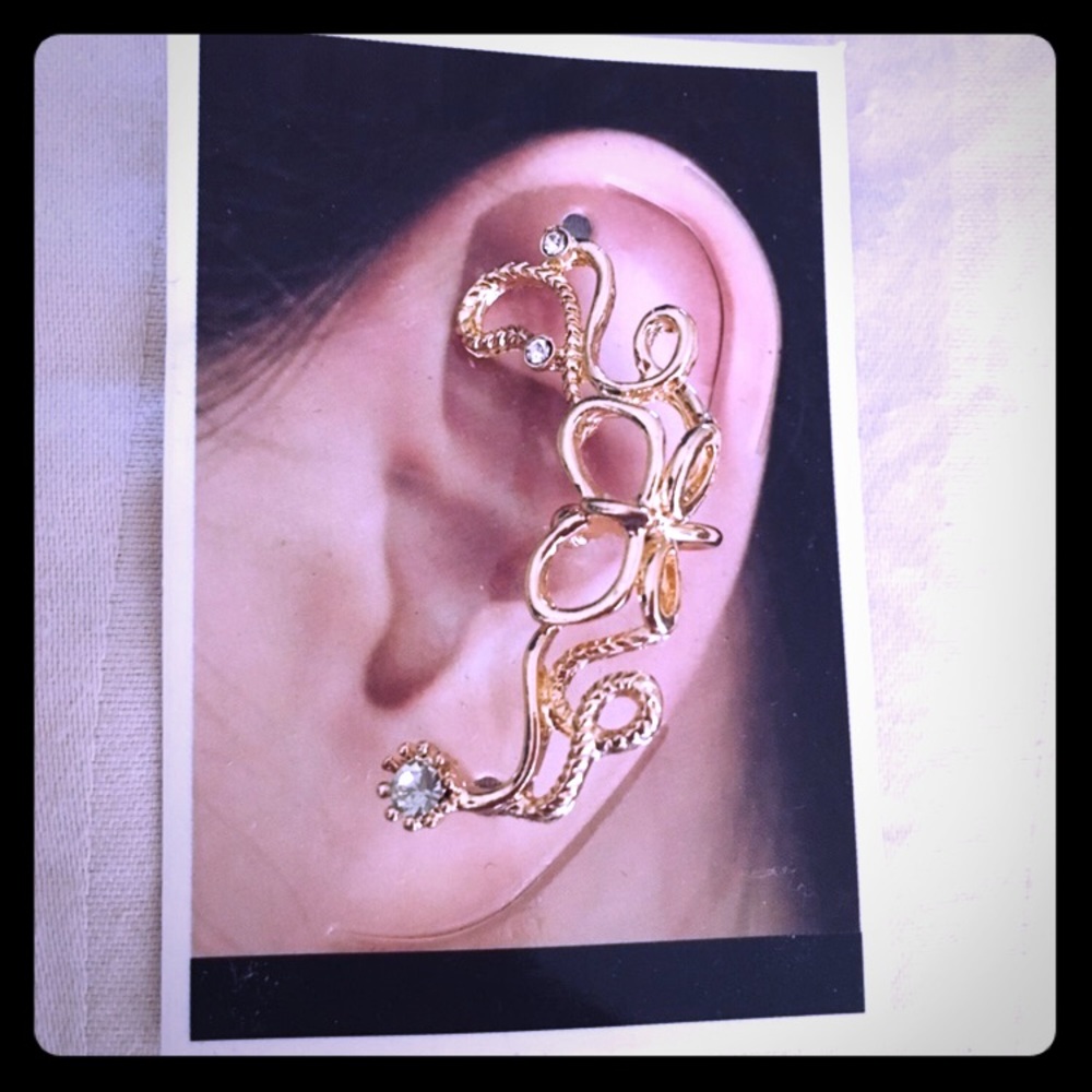 Gold Swirls Left Ear Earring Cuff Pierced
